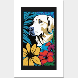 Labrador Retriever Dog Vibrant Tropical Flower Tall Retro Vintage Digital Pop Art Portrait 2 Posters and Art